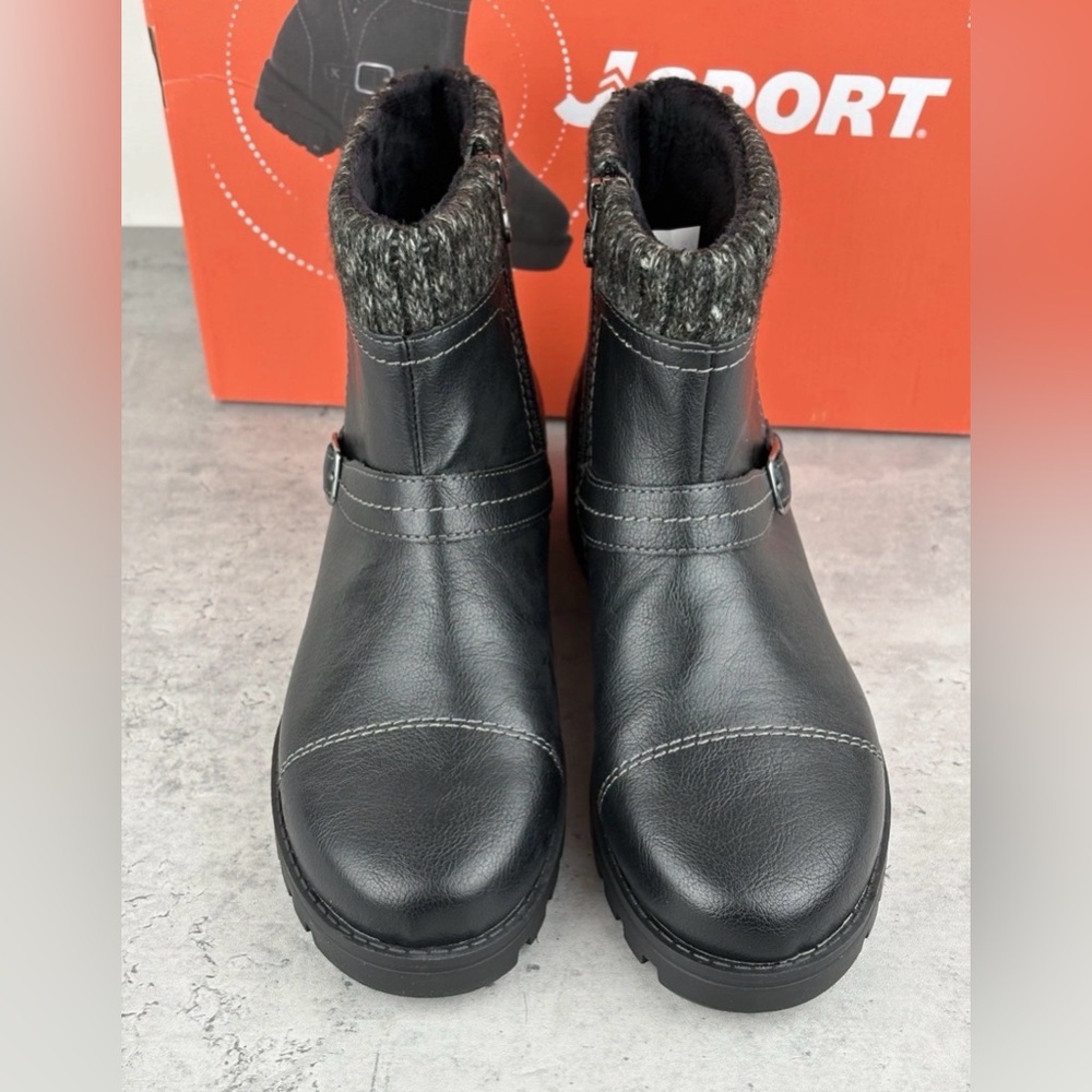 JSport Boots Violet Ankle Boots Black Memory Foam Fax Fur Insulated Size 9 New - Picture 3 of 6